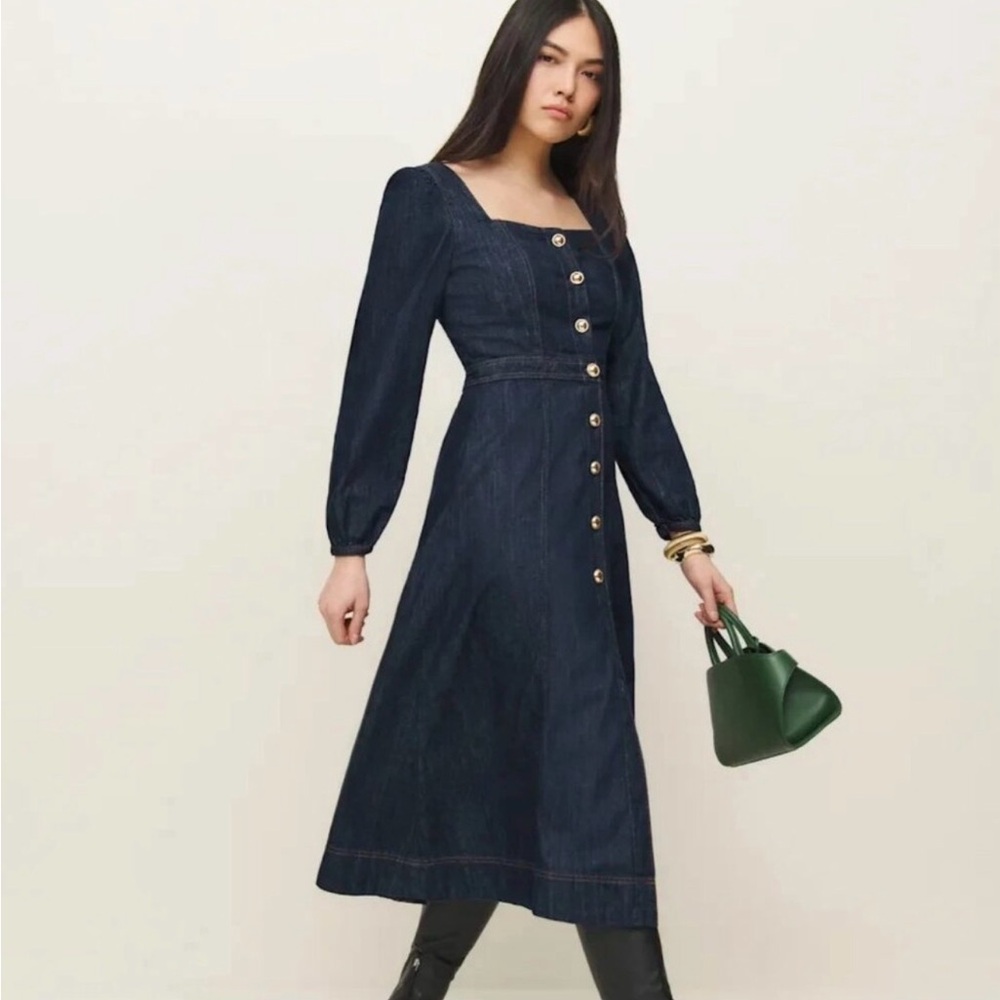NWT- New Reformation Celeste Denim Maxi Dress by Anthropologie - Picture 6 of 12